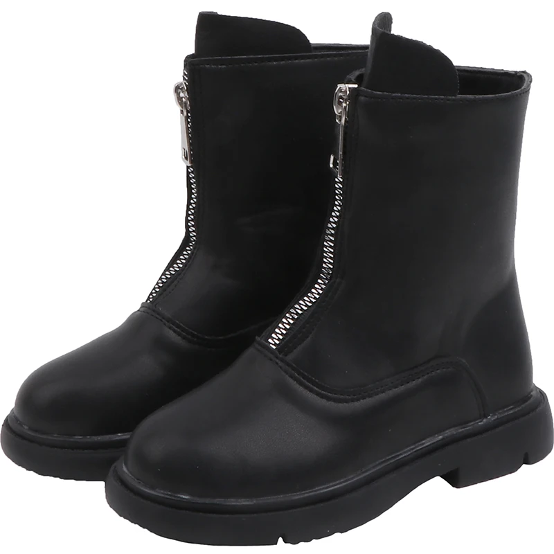 SYY037Black Сапоги для девочек; зимняя детская кожаная обувь принцессы; однотонные детские сапоги на молнии; зимние сапоги до середины икры для девочек; яркие цвета; SYY037 - Цвет: SYY037Black