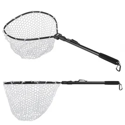 Fly Fishing Fishing Net Black Portable Aluminum Alloy Quick Folding Rubber Hand-drip Fishing Tool