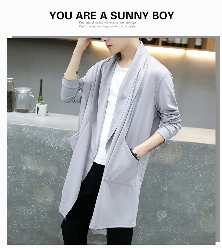 Spring autumn Korean style vintage long trench coat man gothic hooded cloak punk hip hop casual jacket cape homme