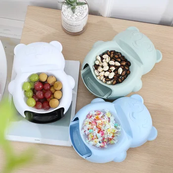 

New Cute Cartoon Bear Double Drawer Fruit Plate Lazy Fruit Tray with Mobile Phone Bracket Stretched Drawer Fruit Tray 2018 New