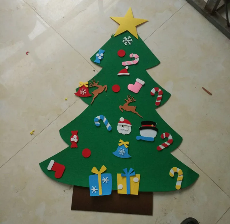 DIY войлочная Рождественская елка новогодние подарки Детские игрушки искусственное дерево настенные подвесные украшения Рождественское украшение для дома