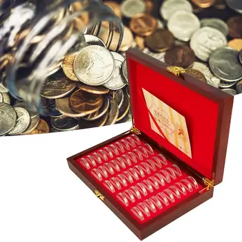 

50pcs Round Wood Coins Case Storage Holders Display Wooden Commemorative Collection Box Home Decoration For 25 27 30mm Coins 30E