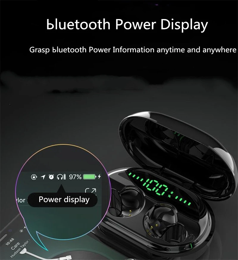 Bluetooth 5,0, светодиодный наушник TWS, водонепроницаемые наушники, стерео наушники HQ, музыкальные Беспроводные наушники с зарядным устройством 3500 мАч, чехол
