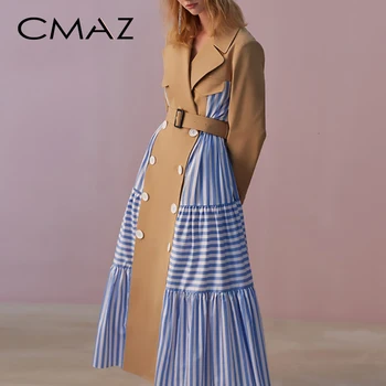 

CMAZ 2020 Spring Plaid Trench Coat Women Turn-down Collar Clothes CMAZ22355