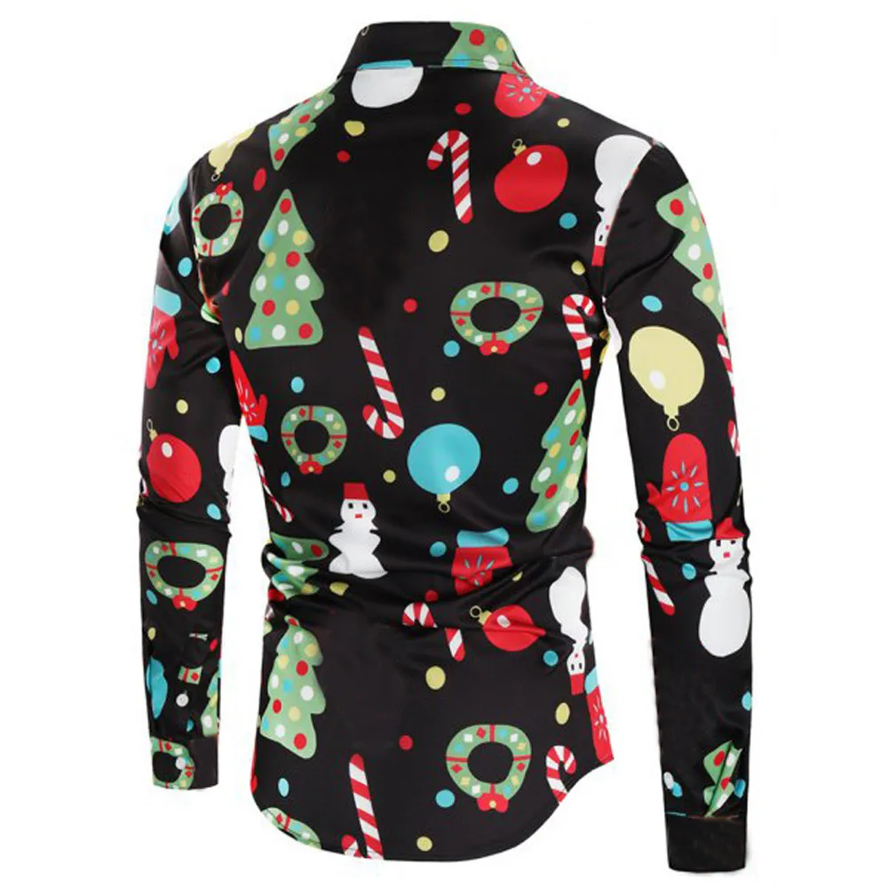 Merry Christmas Мужская рубашка Санта Клаус снежные Мужчины конфеты тростника Chemise Homme уличная весна осень мужские рубашки формальная одежда Блузка