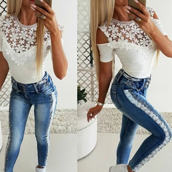 

Women Short Sleeve T-shirt Lace Womens Casual Solid O-Neck Tee T-shirt Tops Blusa Summer White Hollow Out Shirt Tees Clothes