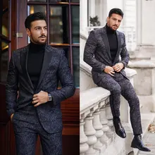 Двойка черный Донегал твид комплект со смокингом жениха, лацкан с тупым углом, на одной пуговице, Для мужчин свадебные смокинги Для мужчин ужин вечерние костюм(куртка+ брюки