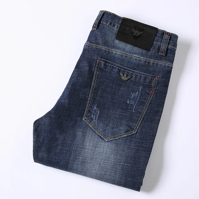

International Luxury Big Brand Spring Summer Thin Section MEN'S Jeans Pure Cotton Elasticity Slim Fit Straight-Cut Jeans Men's