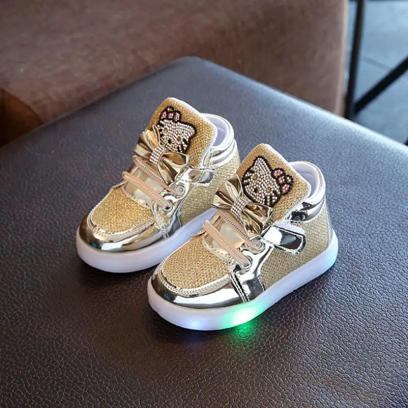 Новые модные Демисезонный детская светящаяся детская обувь Chaussure Enfant рисунок «Hello Kitty» обувь для девочек с светодиодный свет 21-30 - Цвет: photo color