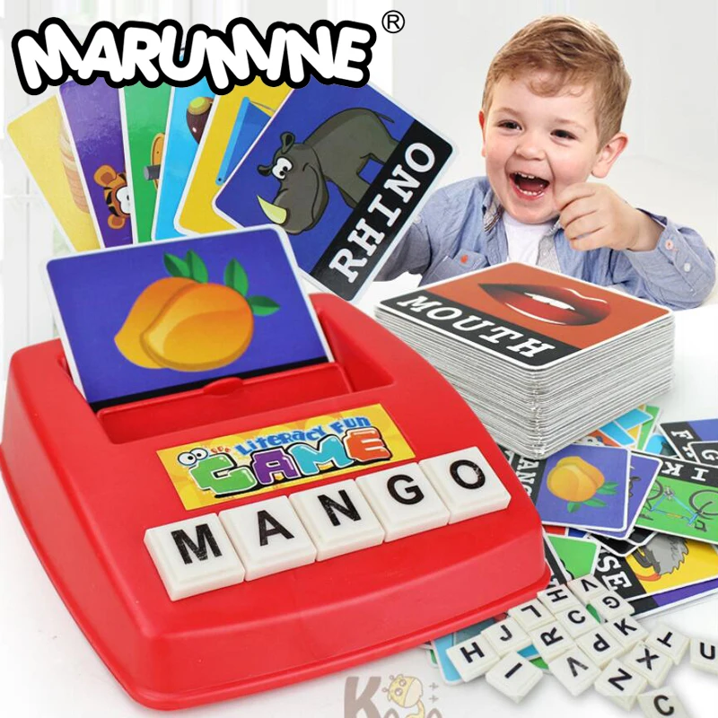 Marumine детская игра с алфавитом, карточная подходящая игра с буквами, 60 шт. карт и 52 буквы, шахматы, Обучающие игрушки, лексика, слово