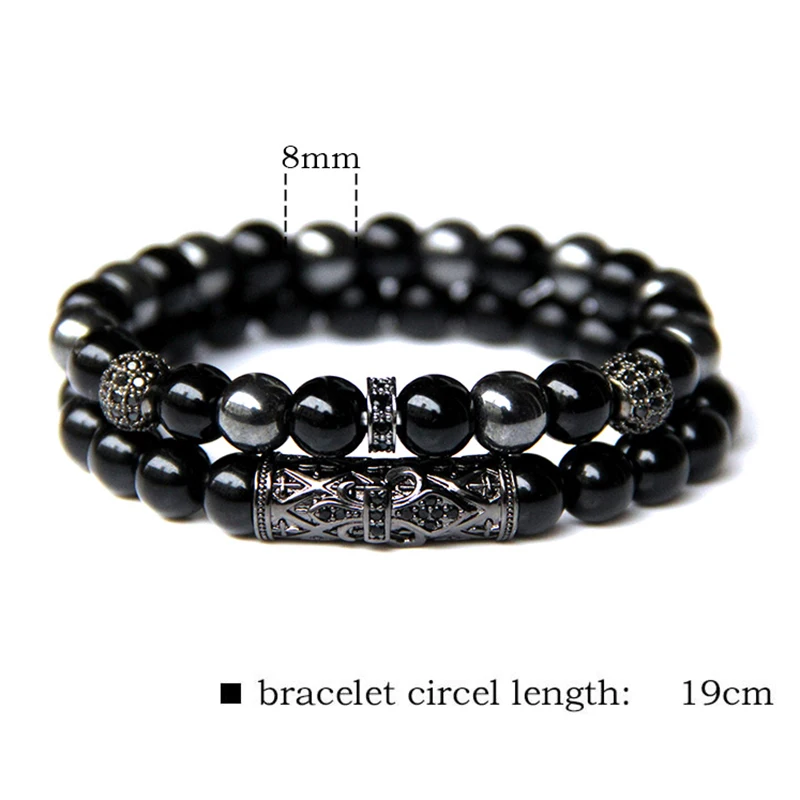 GolbalJew 2pcs Bead Bracelet Men Natural Tiger Eye Hematite Obsidian Beaded Bracelets Homme Energy Stretch Bracelet Men Jewelry bracelet jewelry