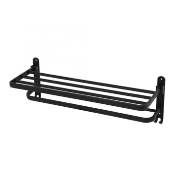 

Bathroom Wall Mounted Black Double Layer Folding Towel Rack Storage Holder Shelf Towel Rack