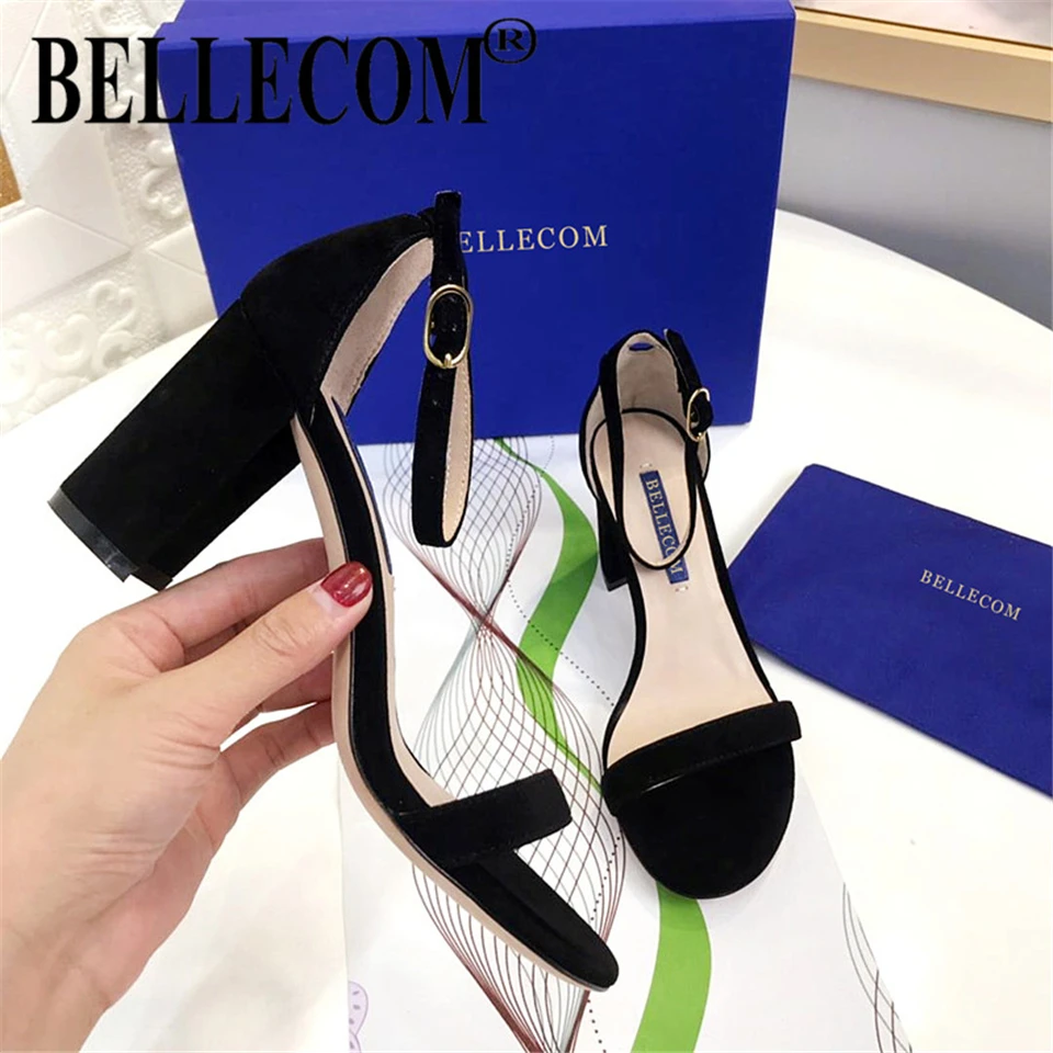 

SONFRNCH Moccasins with chunky heels, horseshoe heels, open-toe leather, Italian leather soles, red shoes for women