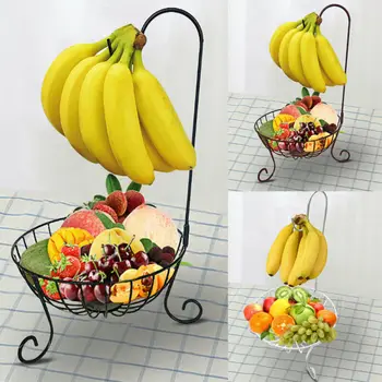 

Multi-use Metal Fruit Basket Rack Stand w/ Detachable Hanger Holder Hook Fruit & Vegetable Tools