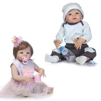 

full body silicone reborn baby doll twins boy and girl 23 inch bebes reborn hand paint red skin rooted hair washable bath toy