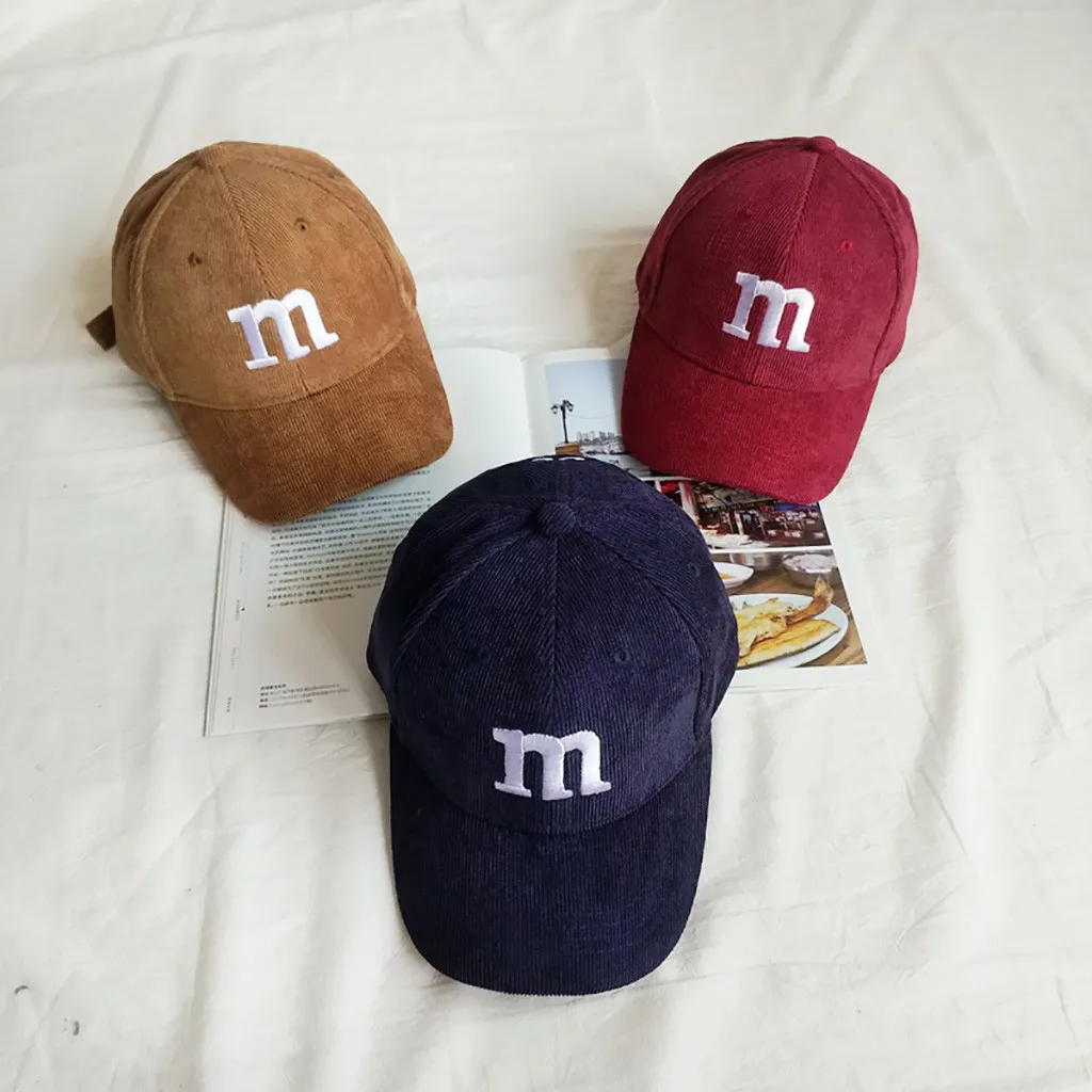 Children's Autumn And Winter Fashion Corduroy Cartoon M Letter Kids Hat Шапочки Для Новорожденных