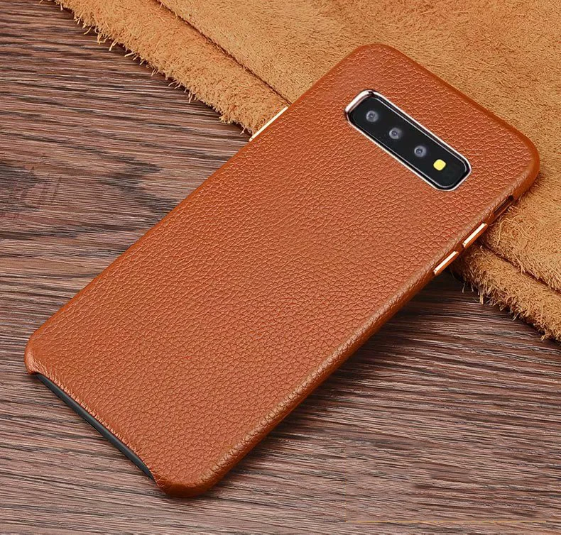XOOMZ чехол для samsung Galaxy S10 S8 Plus S10E Note 9 8, роскошный чехол из натуральной кожи с металлическим элементом - Цвет: Коричневый