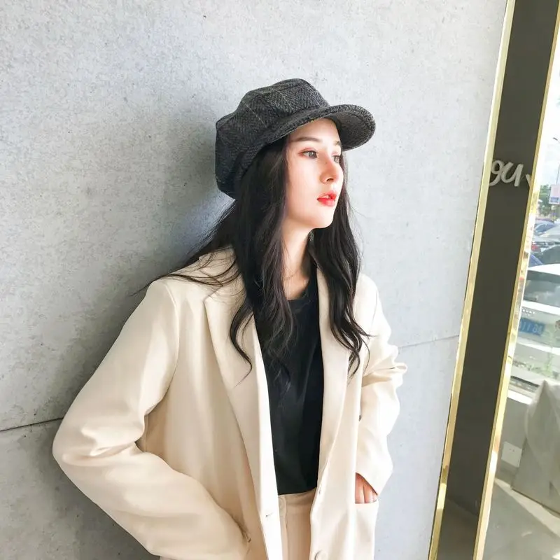 

Female Beret Retro Art Octagonal Female Hat Autumn and Winter Leisure Grid Artist British Berets Hats for Women Beret Hat Women