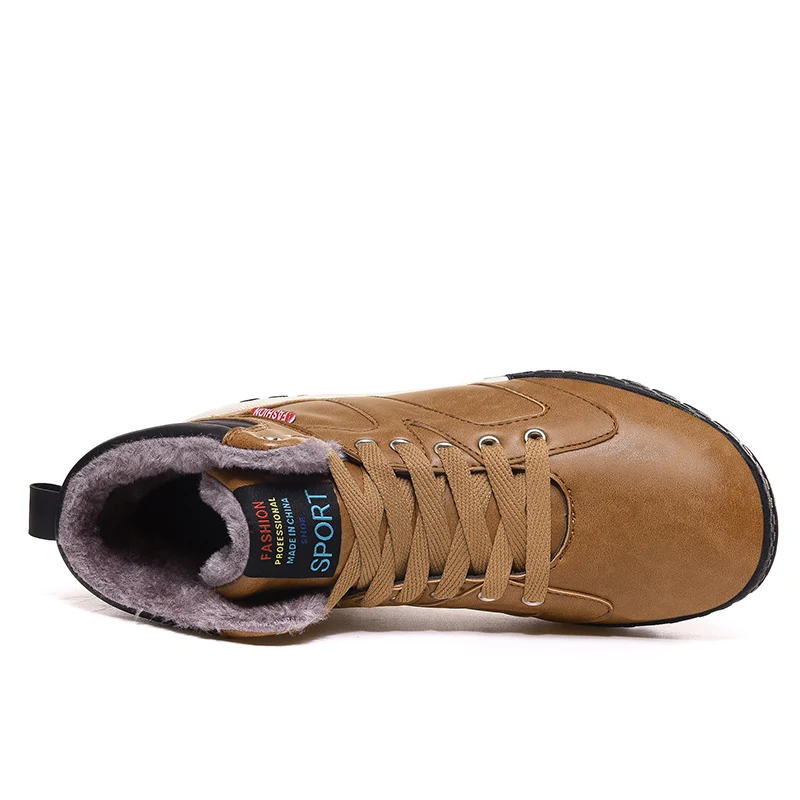 Men Boots Winter With Fur Plush Warm Ankle Snow Boots Rubber Work Waterproof Shoes Men Sneakers Male Casual Leather Boot