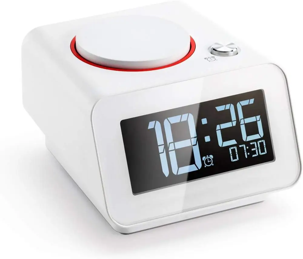 

Homtime alarm clock for Bedroom with Dual USB Charging Ports table Clock Dimmable Snooze White
