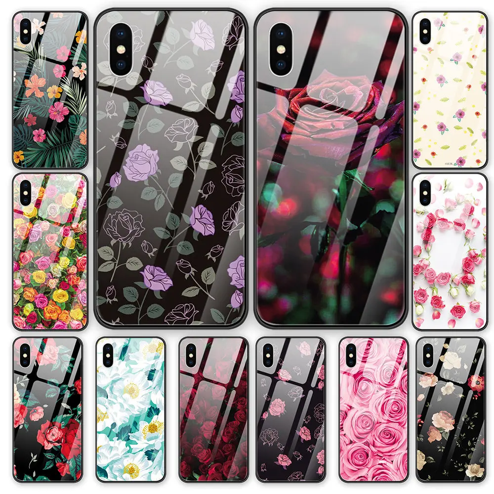 Романтический чехол из закаленного стекла для iphone XR X XS MAX 5 5S 6 6S 7 8 Plus 11 11ProMax Coque Funda