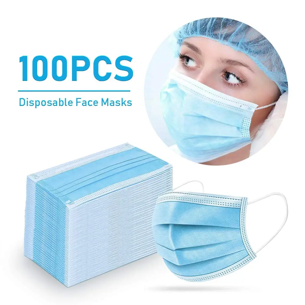 

100PCS Non Woven Disposable Face Mask Anti-dust Face Mask Mouth Masks 3 Layer Mask Protective Anti-virus Mask In Stock
