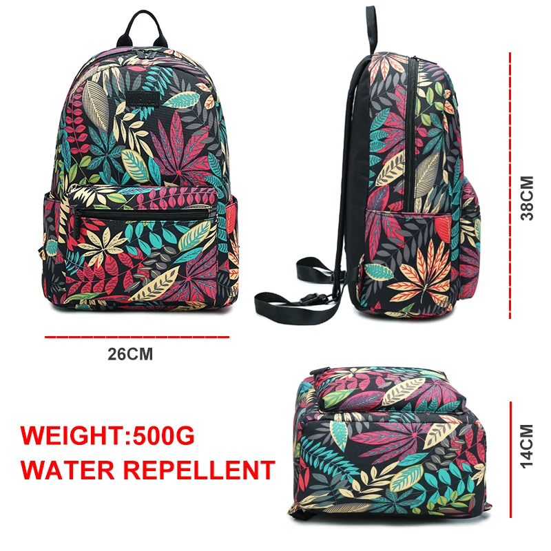 Fashion Backpack Women School Bag for Teenage Girls Ladies Laptop Backpack College Student Bookbag Leaf Printing Bagpack Mochila