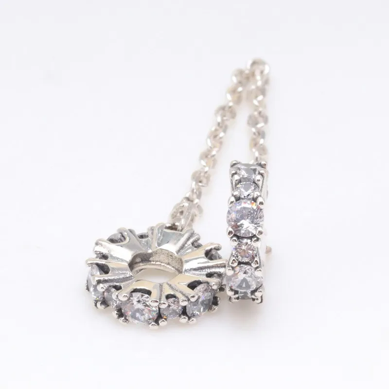 

Original 925 Sterling Silver White Crystal Cz Fashion Safety Chain Fit Pandora Women Bracelet & Necklace Diy Jewelry