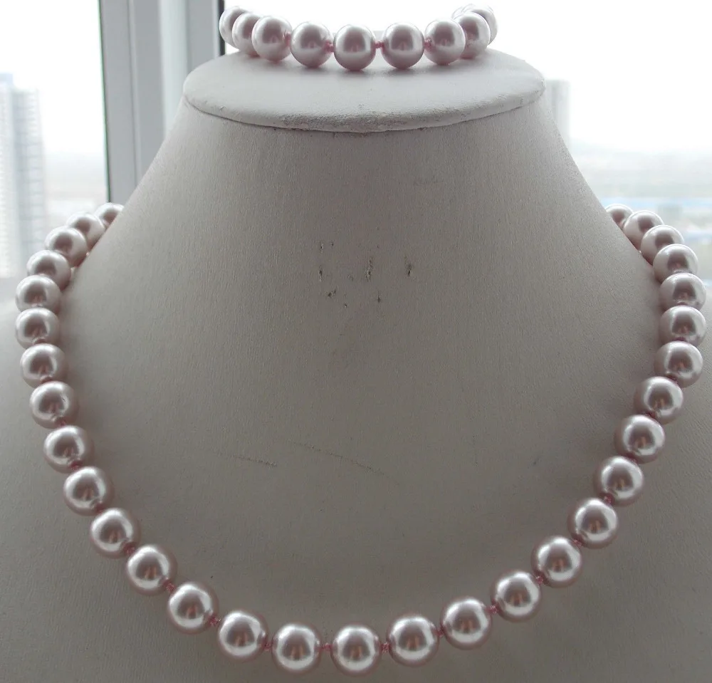 Real 10mm White Sea Shell Pearl Necklace 18/'/' Bracelet 7.5/'/' AAA