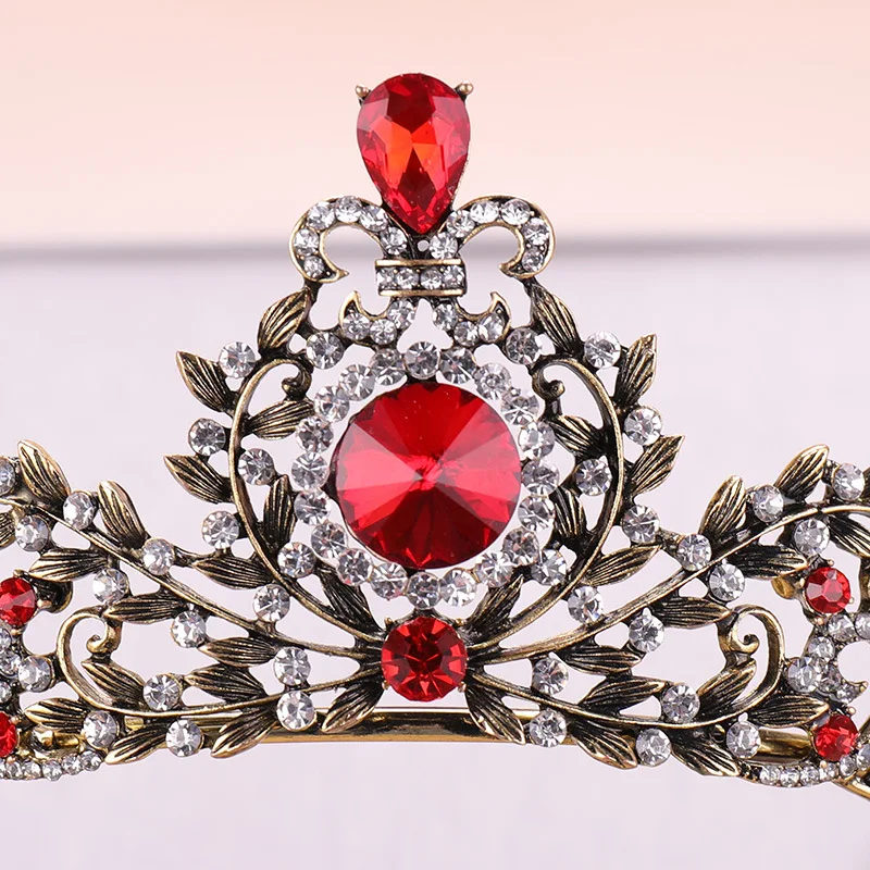 

Europe And America Baroque Retro Crown Bride Accessories Red Crystal Bride Crown Wedding Hair Accessories Exquisite Glorious
