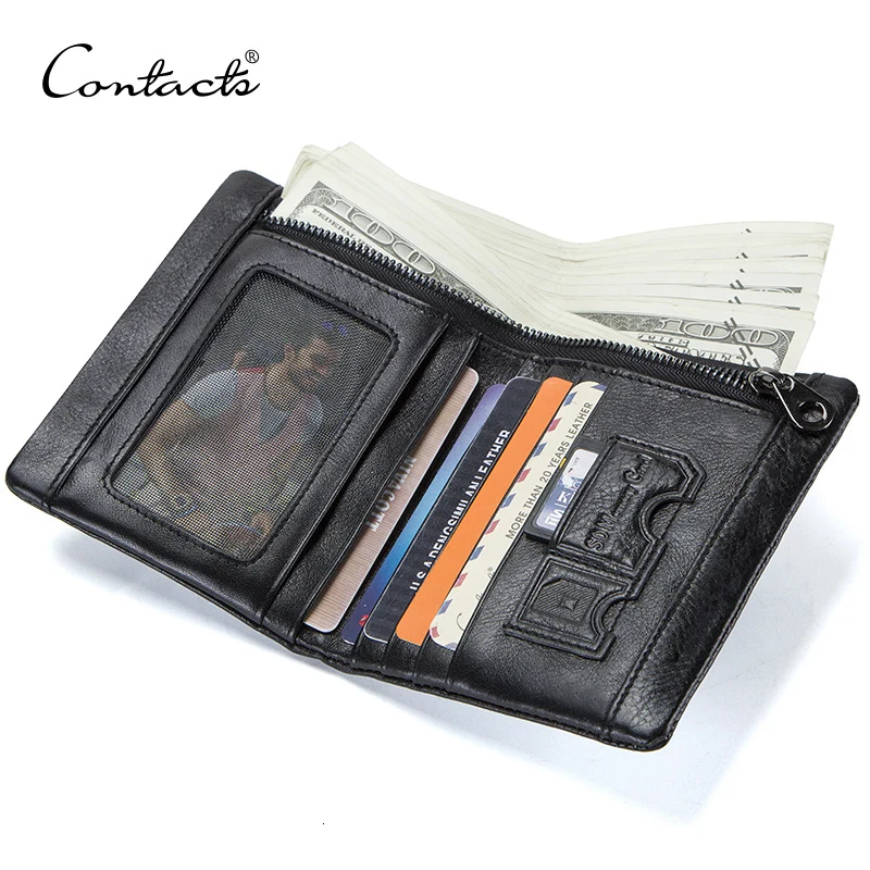 Contact's Men's Wallets Genuine Leather Bifold Top Quality Wallet For Mans Credit Card Holders Casual Man Short Wallets Portfel