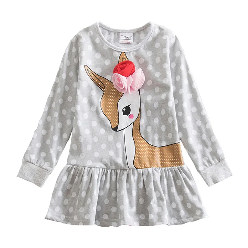 RELH6496GRAY VIKITA/Платья с цветочным узором для девочек; одежда для детей; детское платье принцессы; Платья с цветочным рисунком для девочек; повседневные платья с длинными рукавами на осень - Цвет: RELH6496GRAY