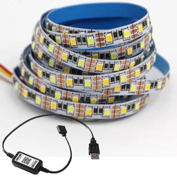 

USB Bluetooth APP control Dual SMD 2835/5050 CCT LED Strip Light 5V WW CW Color Temperature Adjustable Flexible LED Tape Ribbon