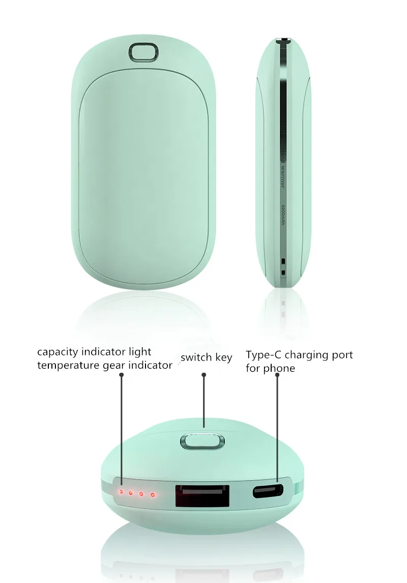 Электрический подогреватель для рук, 5200 мА/ч, 5 В, USB, перезаряжаемый, удобный, для путешествий, мини, карманный нагреватель, для дома, Быстрое нагревание, внешний аккумулятор для телефона