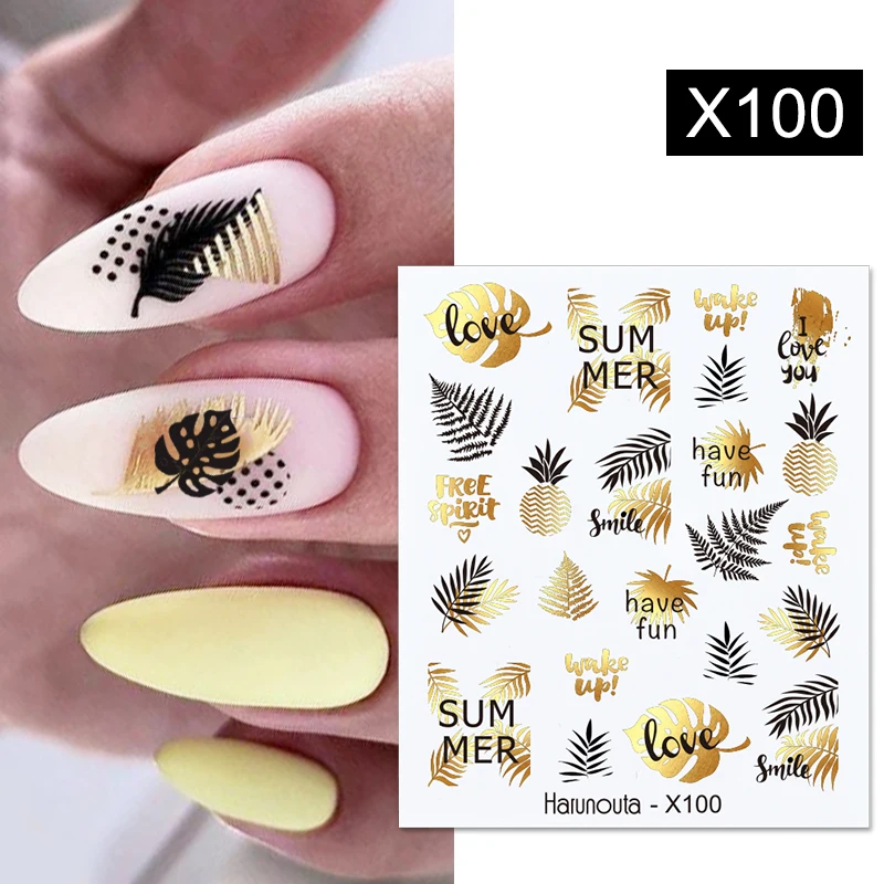Harunouta Tropical Plants Water Decals Stickers Leaves Flower Geometrics Slider For Nails Summer Nail Art Decoration