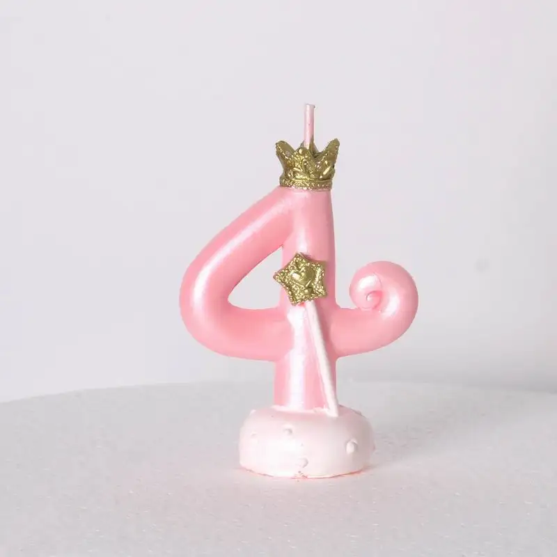 pink 4 Розовая синяя корона, свечи для торта, свечи для дня рождения, 1234567890, юбилейный торт, цифры, Возрастная свеча, украшения для торта - Цвет: pink 4