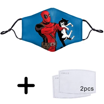 

Funny Deadpool Superhero 3D Reusable Mouth Face Mask Printed PM2.5 Filter 2 pcs Anti Dustproof Cover Respirator Dead Pool Masks