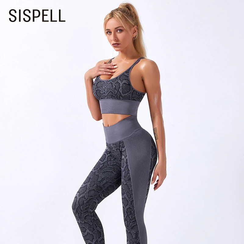 SISPELL Print Snake Pattern For Feamel Yaga Sets Sleeveless Square Collar Crop Top High Waist Slimming Sports Pants Women