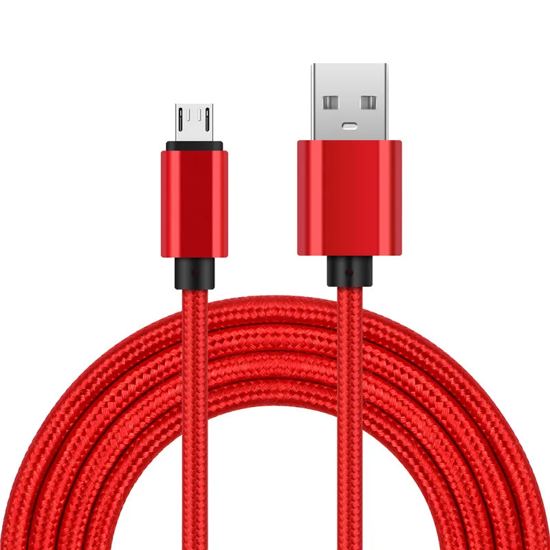 Сверхмощный металлический Плетеный IOS Micro USB USB-C Кабель зарядного устройства 1 м 2 м 3M для iPhone X 7 6 5 8 8 плюс XS - Цвет: Red micro cable