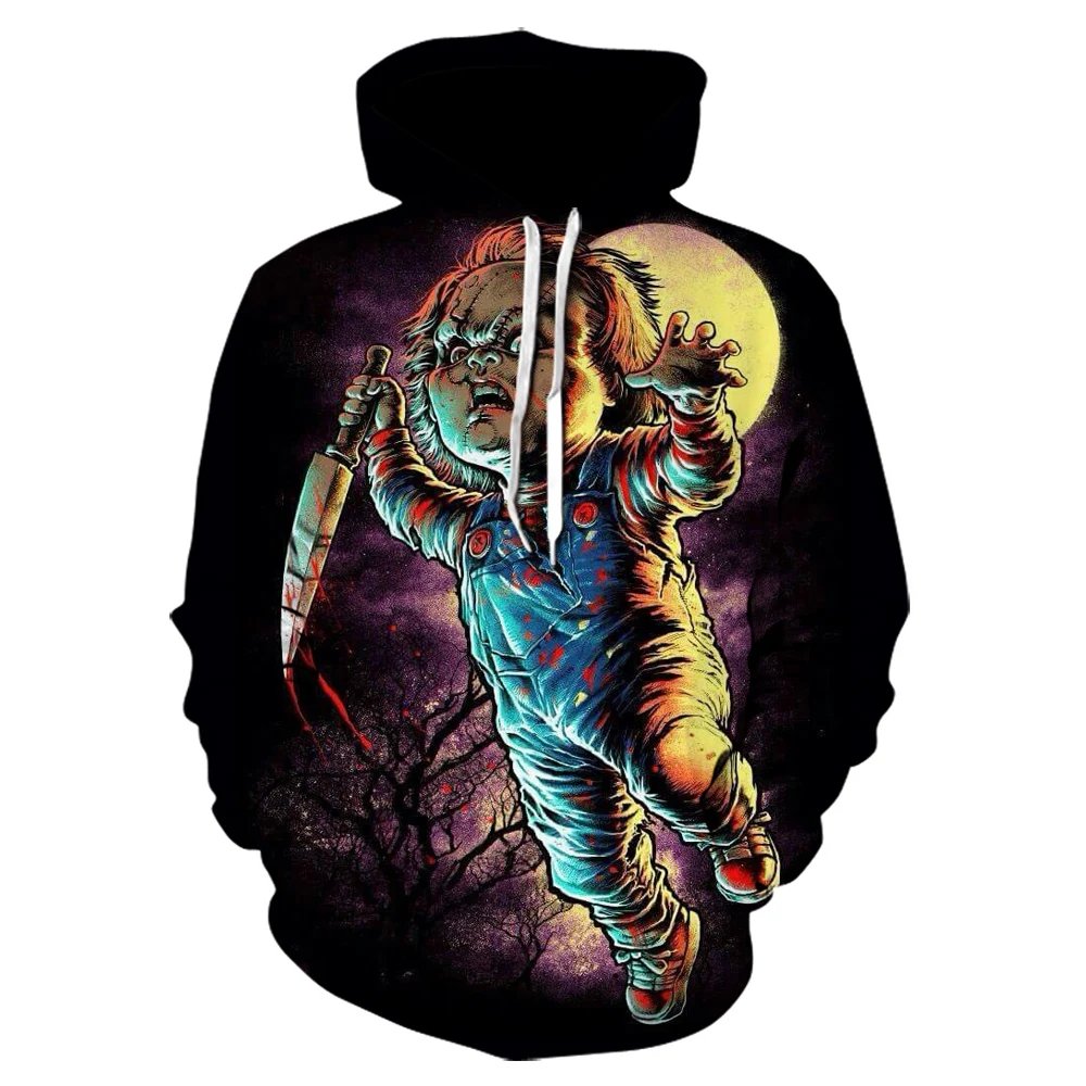 

Harajuku 3D Printing Hoodie Horror Movie Chucky Sweatshirt Casual Clown Hoodie Men Women Halloween Hooded Pullover Fun Hoodie