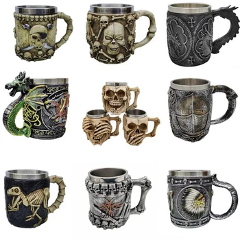 

BearPaw Cool Skull Mug 3D Stainless Steel Coffee Skull Cups Medieval Style Decor Halloween Gift