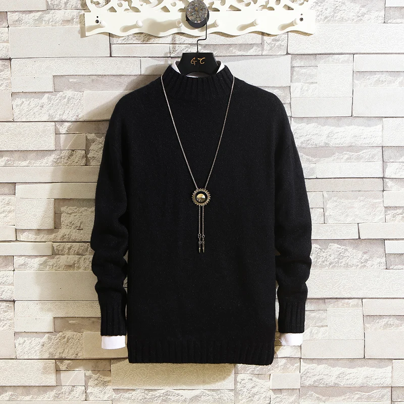 2019 Winter High Neck Thick Warm Sweater Men Turtleneck Brand Mens Sweaters Slim Fit Pullover Men Knitwear Male Solid Pullovers