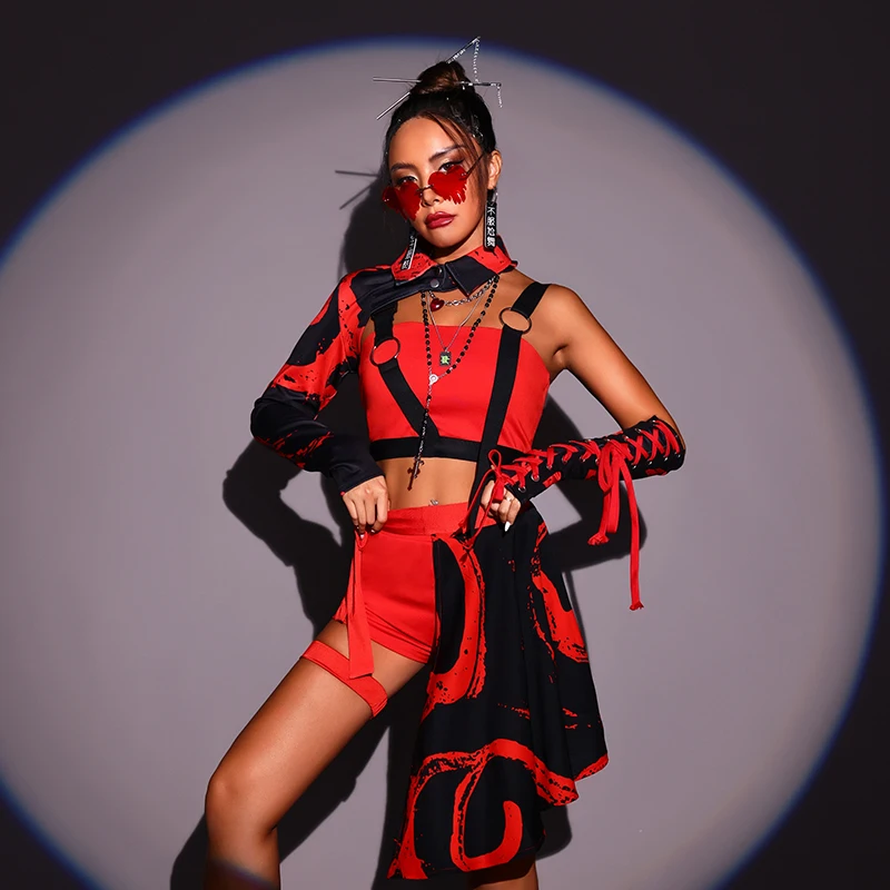 Chinese Style Hip Hop Clothes Women Red 