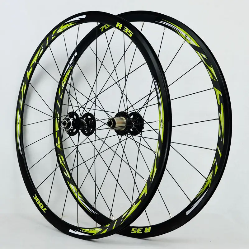 Pasak 700C колеса для шоссейных велосипедов Велокросс алюминиевые двухэтажные диски 30 мм глубина дискового тормоза 24 Отверстия QR 9 мм f100мм R135mm - Цвет: Black Hub Green