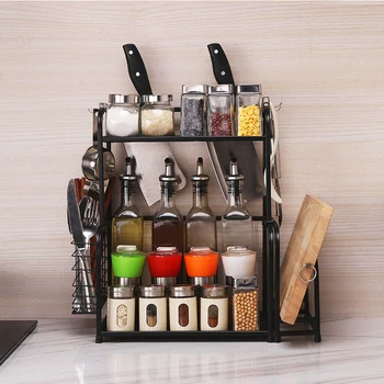 

Kitchen Rack Double Black Multifunctional Seasoning Storage Rack Three Layer Cutter Chopsticks Finishing Seasoning Rack