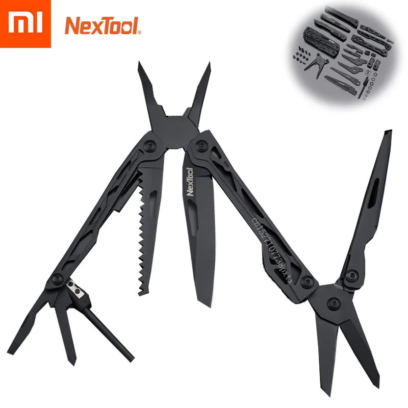 Черный Xiaomi Mijia NEXTOOL 10 в 1 инструменты многофункциональные инструменты лезвия складные плоскогубцы походные велосипедные портативные ножницы, открывалка - Цвет: Черный