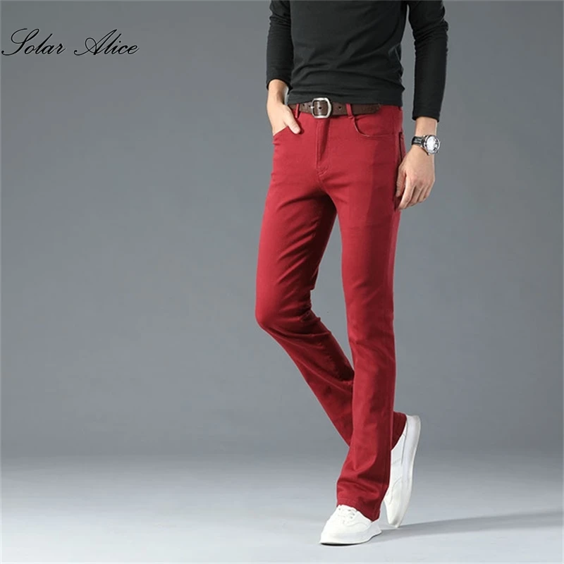 Men Casual Pants Men's Mid-waist Micro-flare Casual Pants Stretch Slim Boot Cut Multicolor Jeans Trousers