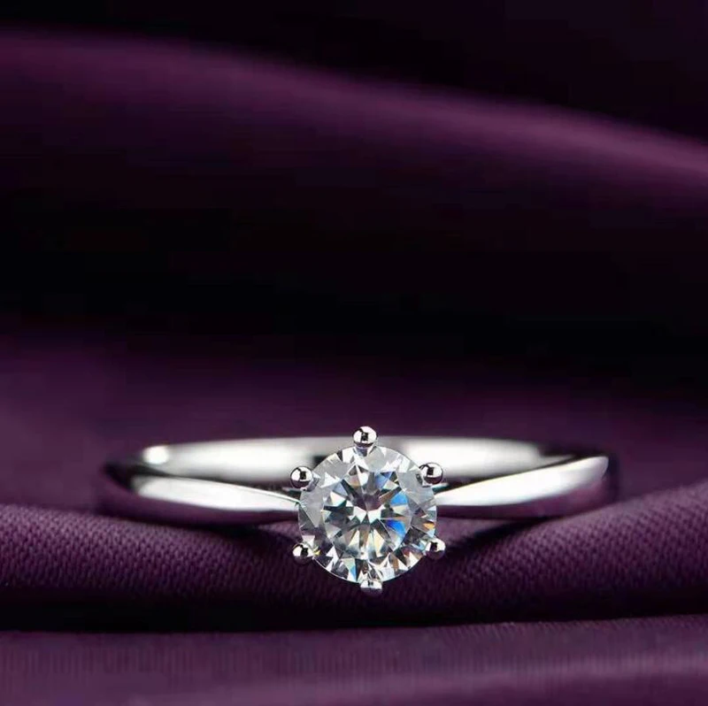 С сертификатом 1.0ct 6 мм круглой огранки EF VVS1 циркония Диамант 925 Серебряные кольца Свадебные украшения символ любви подарок подруге BKR040