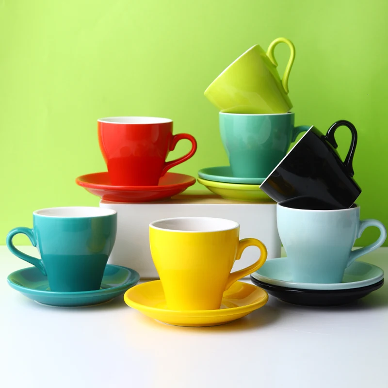 350ml European Style Coffee Cups Set Household Simple Ceramic Cup English Afternoon Teacup Set Color Tea Cups And Saucers Beker