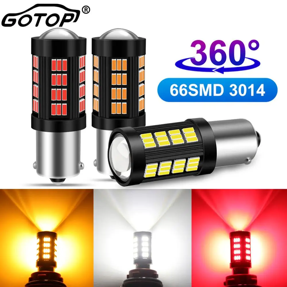 2 шт. 1156 1157 Светодиодная лампа 66SMD 4014 чипы BA15S P21W BAU15S PY21W BAY15D P21/5W 360 ° светильник